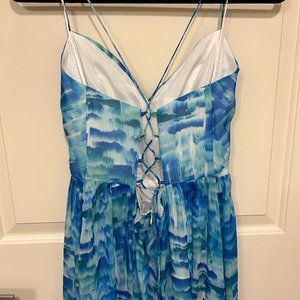 Lace Up Blue & White Floor Length Dress, Size M
